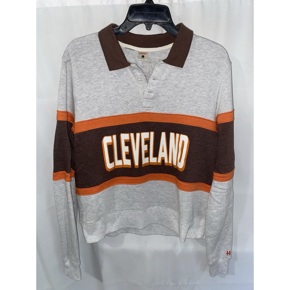 Homage Cleveland Browns Collared Henley Sweatshirt Womens Large